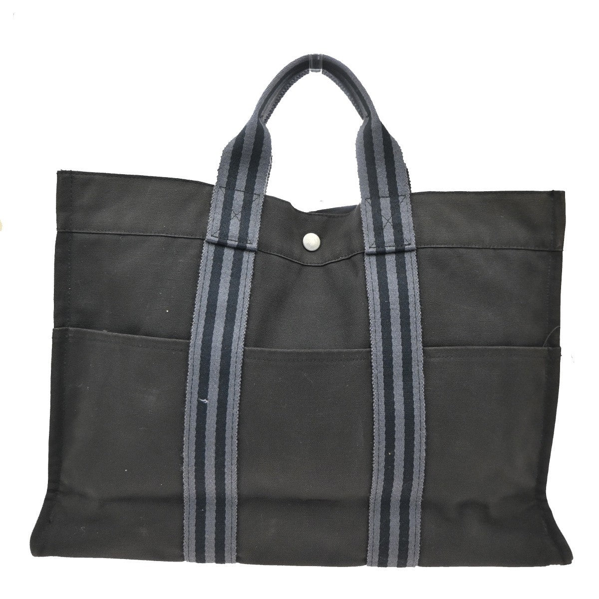 HERMES Fourre Tout MM Tote Hand Bag Canvas Leather Black Gray 02TA250
