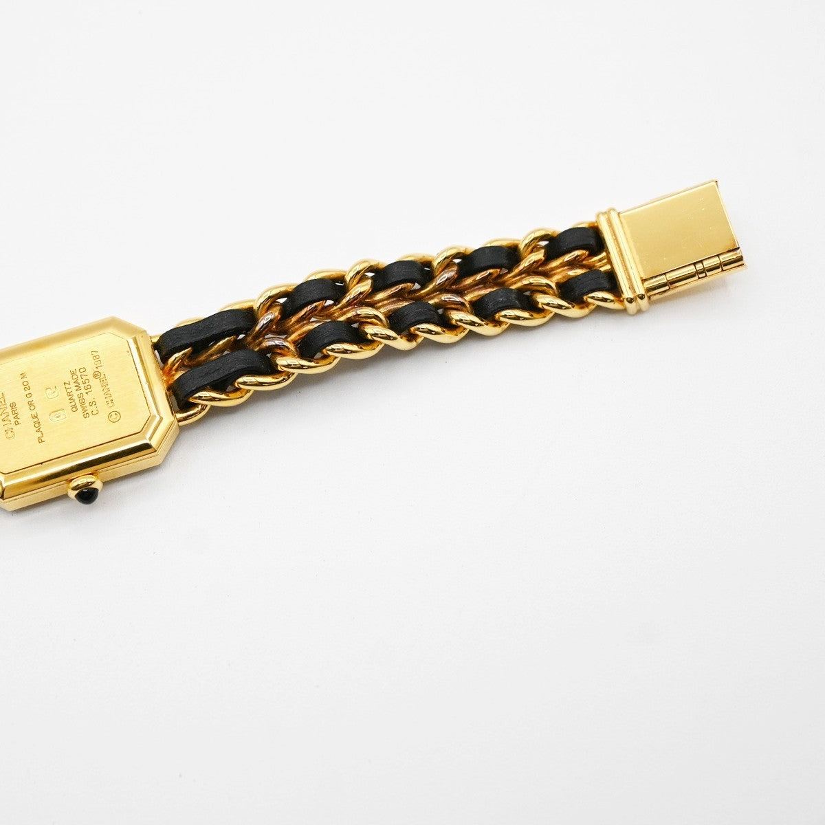 CHANEL Logo Premiere Watch M Size Quartz Gold Plated Leather Swiss Made 620LC637