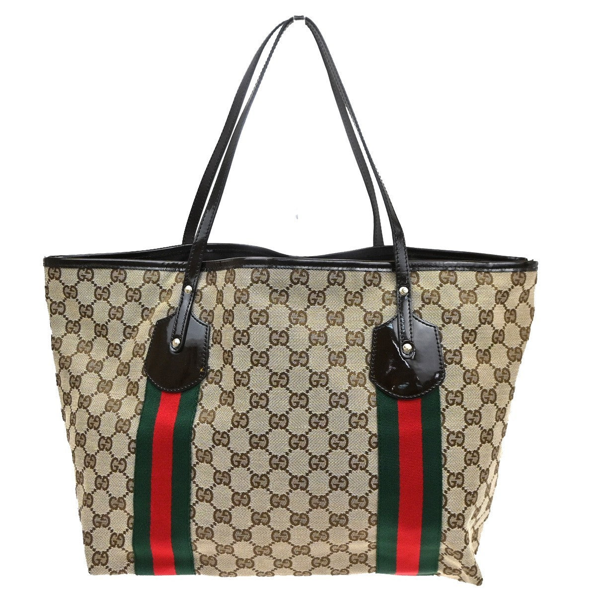 GUCCI GG Jolie Sherry Shoulder Hand Tote Bag Patent Leather Canvas GHW 70CA983