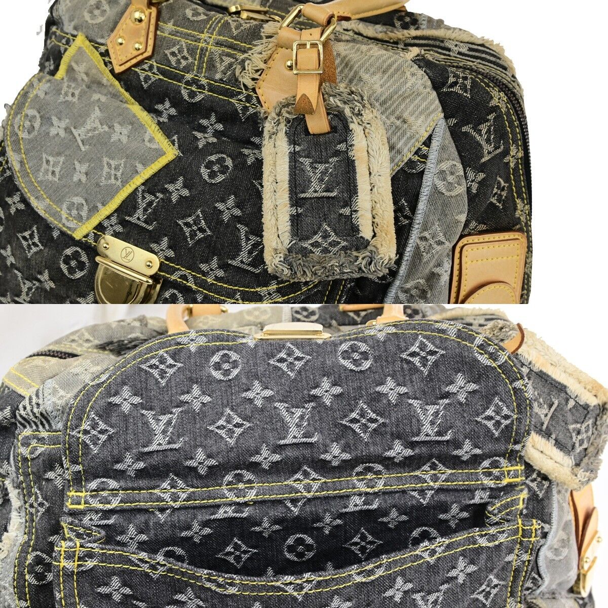 LOUIS VUITTON Bowie Hand Bag Monogram Denim Patchwork Leather GY M95377 621ED351