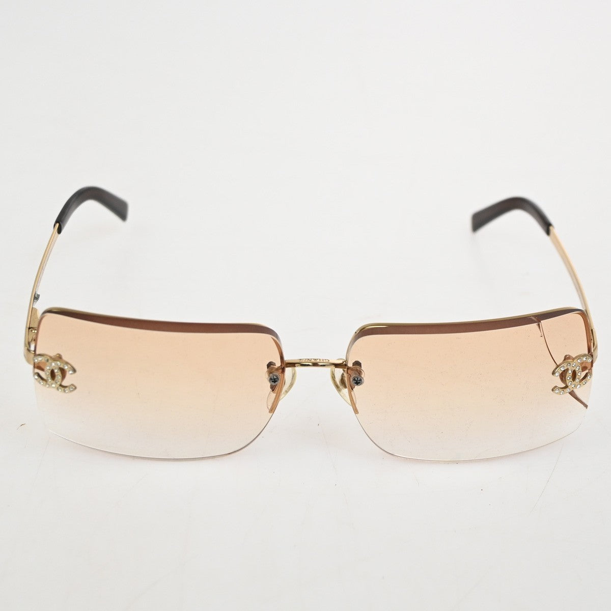 CHANEL CC Logo Rhinestone Rimless Sunglasses 4092-B Plastic Metal GHW 63RL930