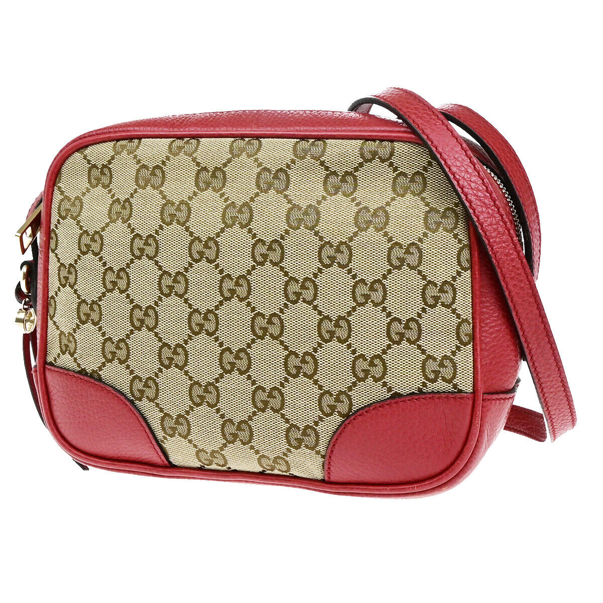 GUCCI GG Pattern Crossbody Shoulder Bag Canvas Leather Brown Red GHW 97RK010