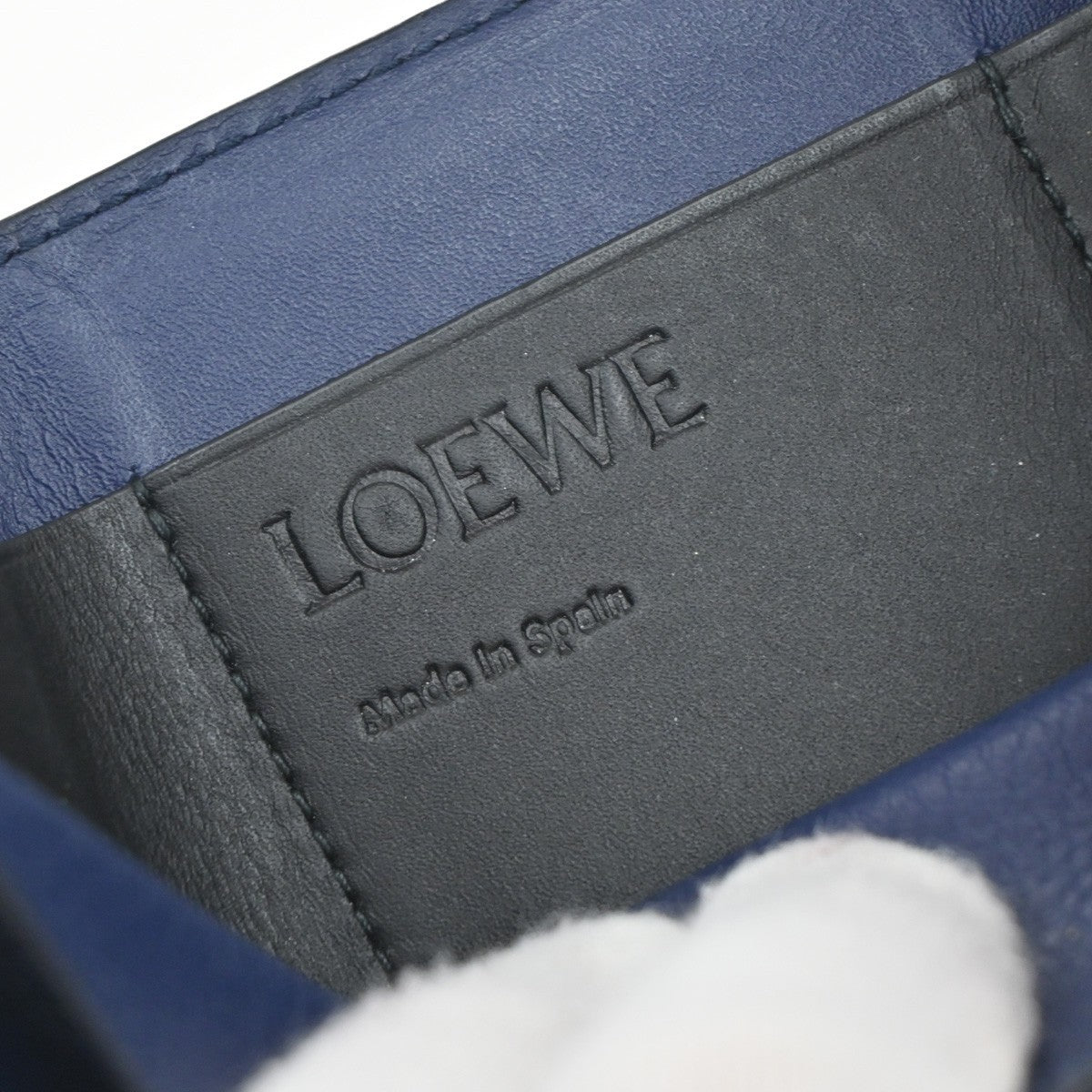 LOEWE Logo Trifold Compact Wallet Leather Navy Blue Made In Spain 68KP026