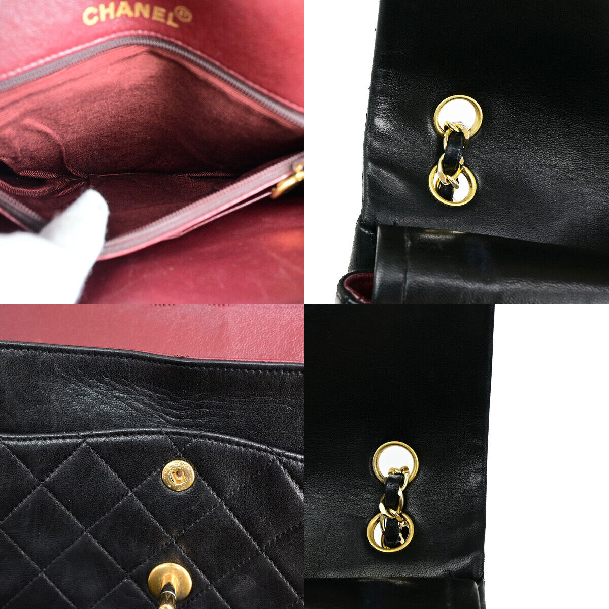 CHANEL CC Matelasse 25 Double Flap Chain Shoulder Bag Leather Black GD 318RJ940