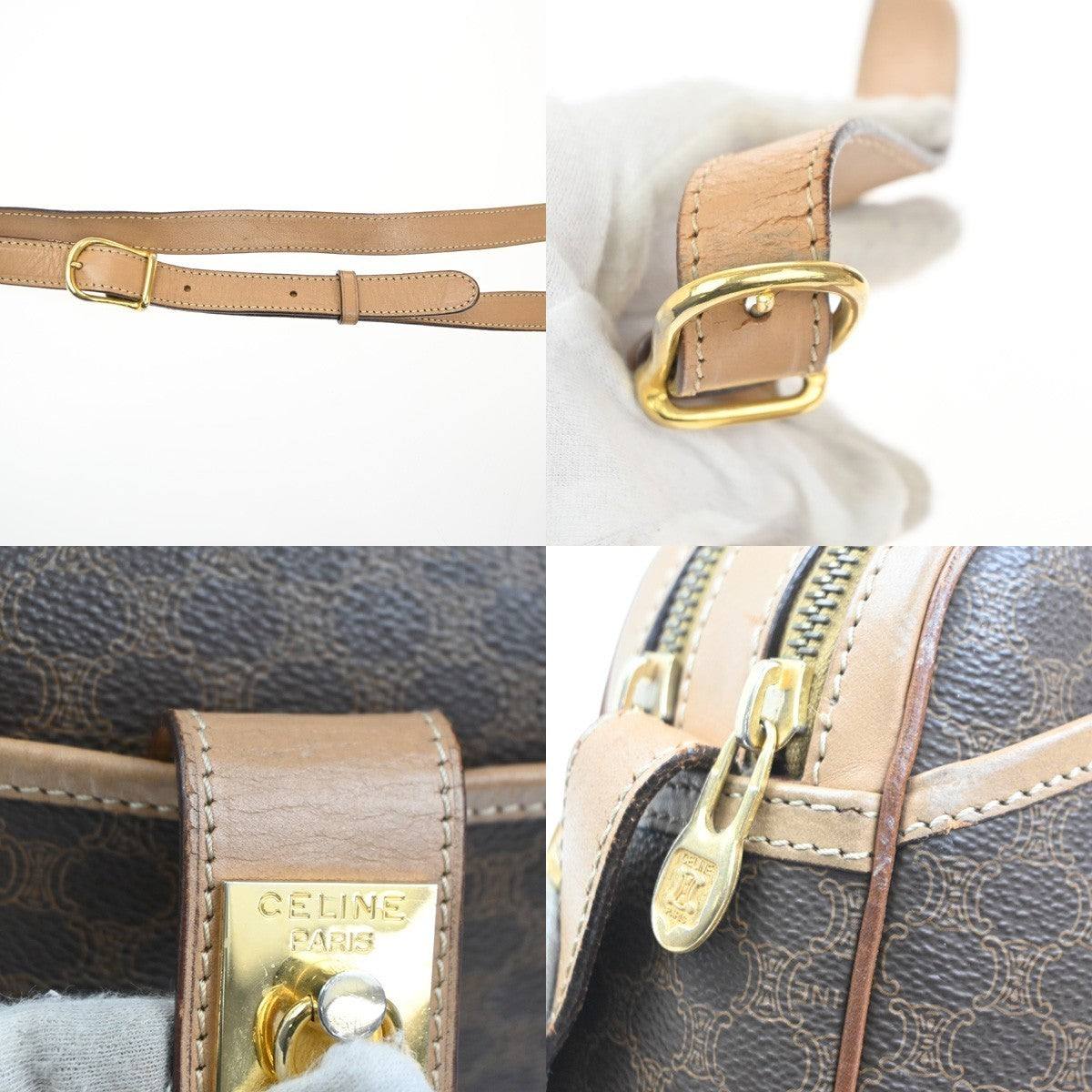 CELINE Logo Macadam Pattern Shoulder Bag PVC Leather Brown Italy GHW 31MA302