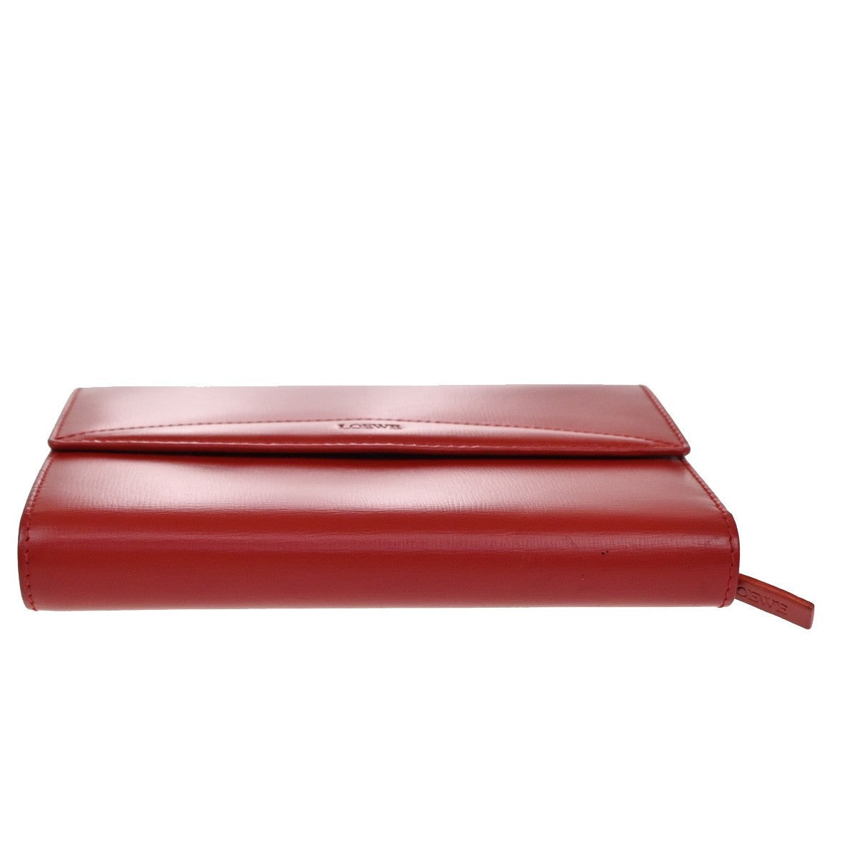 LOEWE Logo Trifold Wallet Purse Leather Red Made In Spain 66KP053