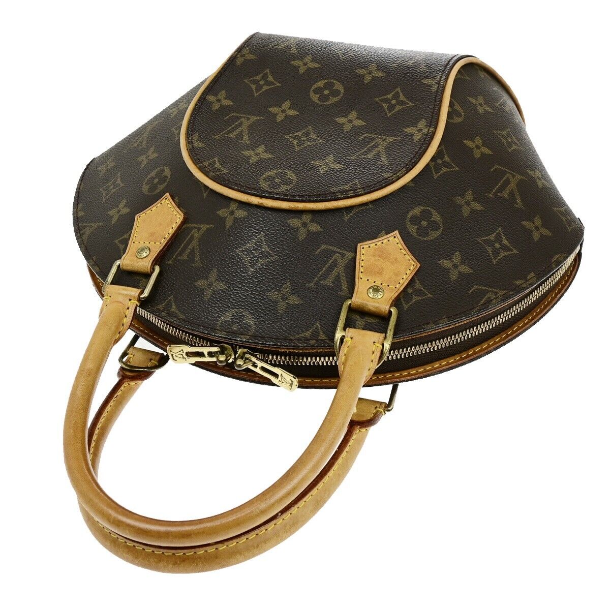LOUIS VUITTON LV Logo Ellipse PM Hand Bag Monogram Leather Brown M51127 72ED452