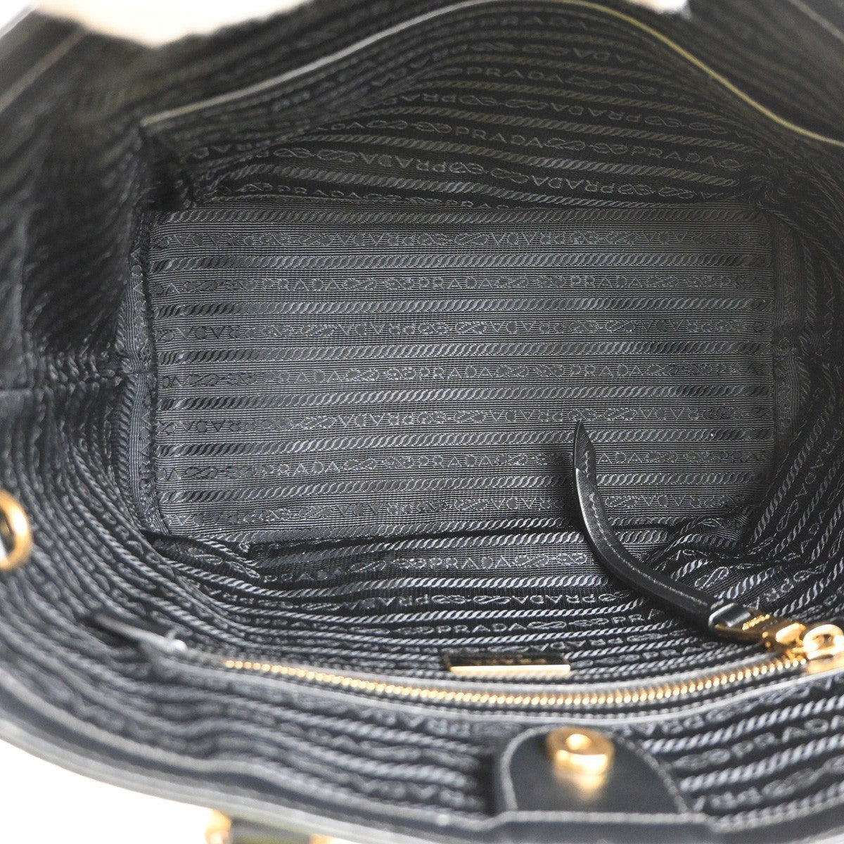 PRADA Logo Jacquard Shoulder Hand Bag Canvas Leather  Black GHW 30SA098