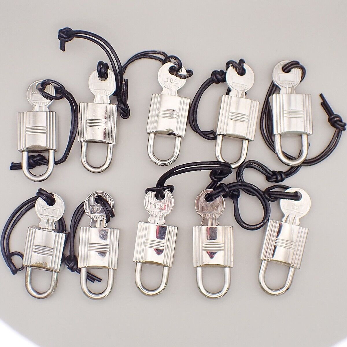 HERMES Logo 10 Set Padlock Key Bag Charm Cadena Silver-Plated Accessroy 39KA553