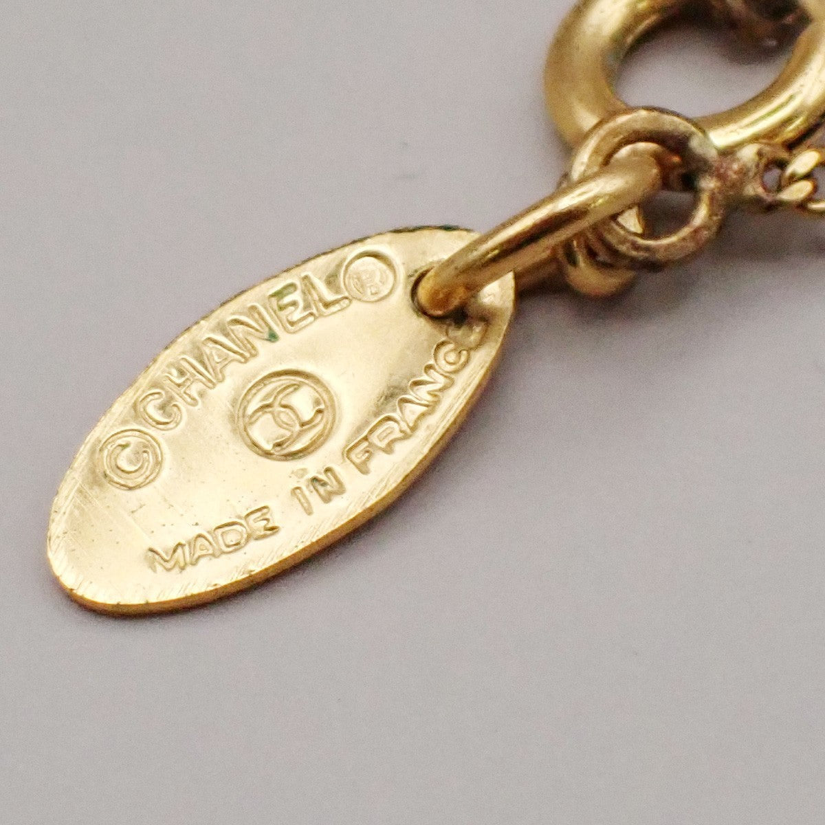 CHANEL CC Logo Imitation Pearl Chain Pendant Necklace Gold France 32RL269