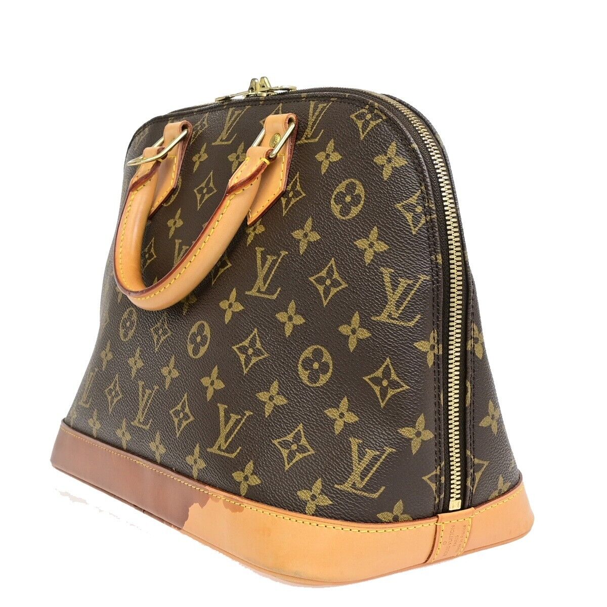 LOUIS VUITTON LV Logo Alma Hand Bag Monogram Leather Brown U.S.A. M51130 38EE047