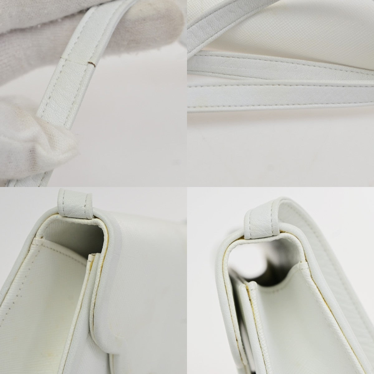 YVES SAINT LAURENT YSL Shoulder Bag Leather White GHW 67CB052