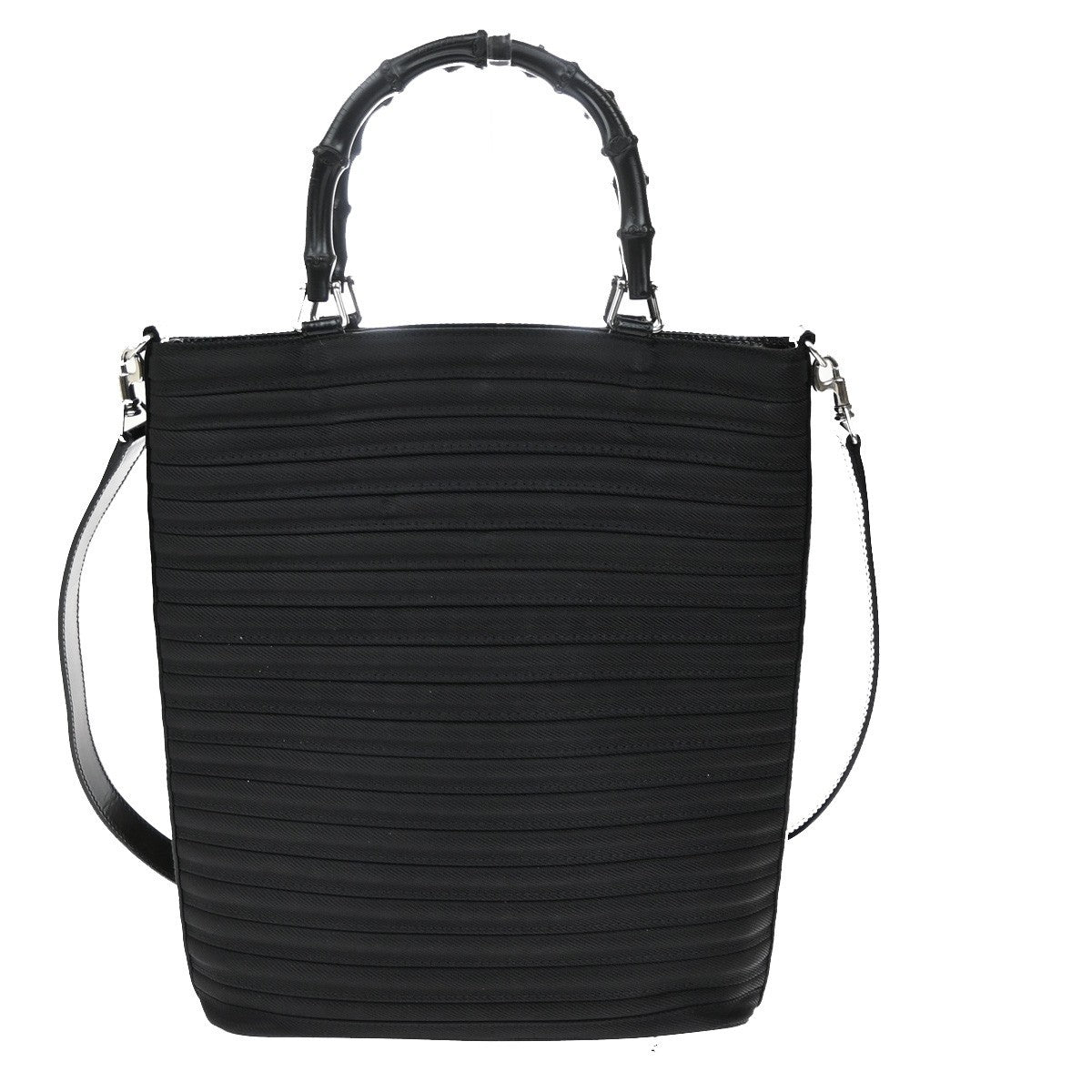 GUCCI Logo Bamboo 2Way Shoulder Hand Bag Canvas Leather Black SHW 30KB571
