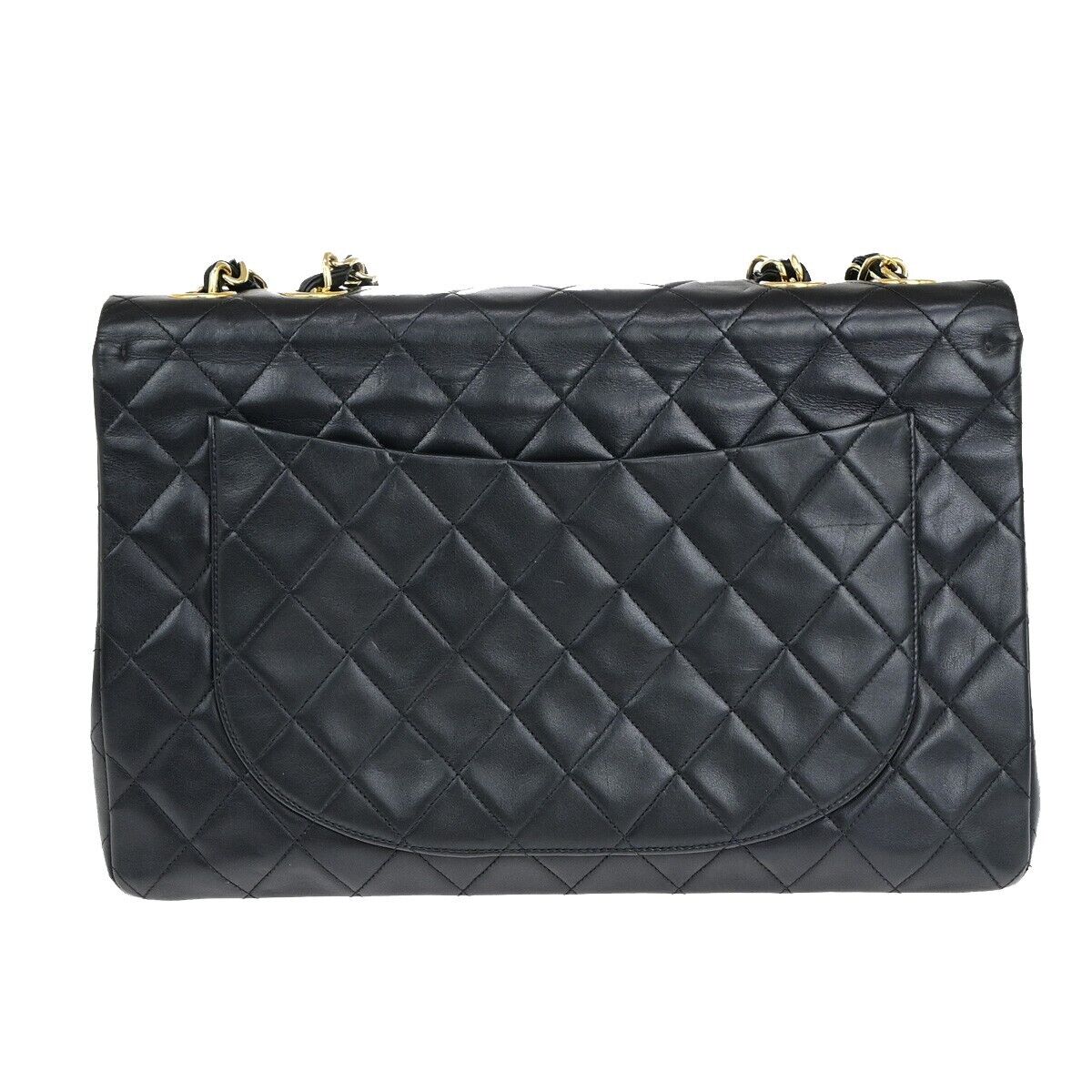 CHANEL Maxi Jumbo Matelasse 34 Chain Shoulder Bag Leather Black Vintage 342RK691