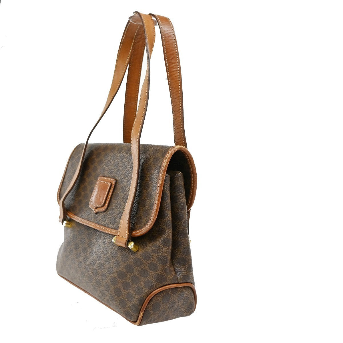 CELINE Logo Macadam Pattern Shoulder Bag PVC Leather Brown Italy 60KB547