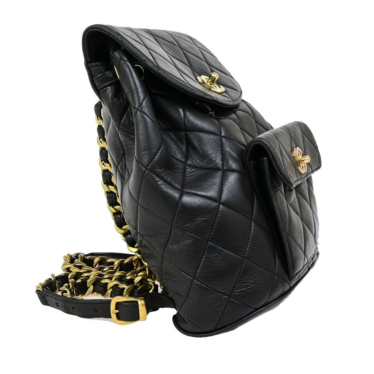 CHANEL CC Logo DUMA Matelasse Chain Backpack Bag Leather Black GHW 332RK719