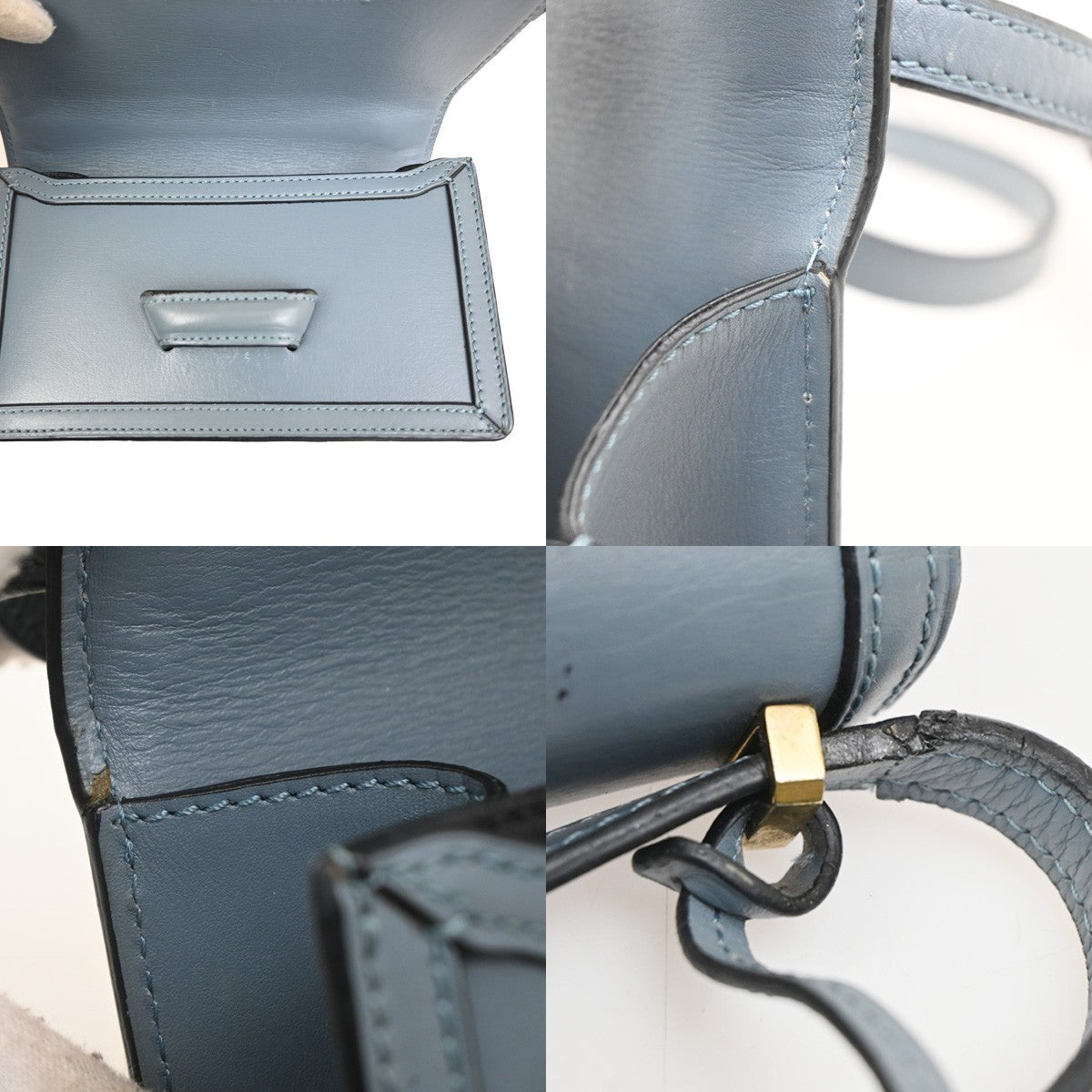 LOEWE Logo Barcelona Mini Shoulder Hand Bag Leather Blue GHW Spain 72RL756