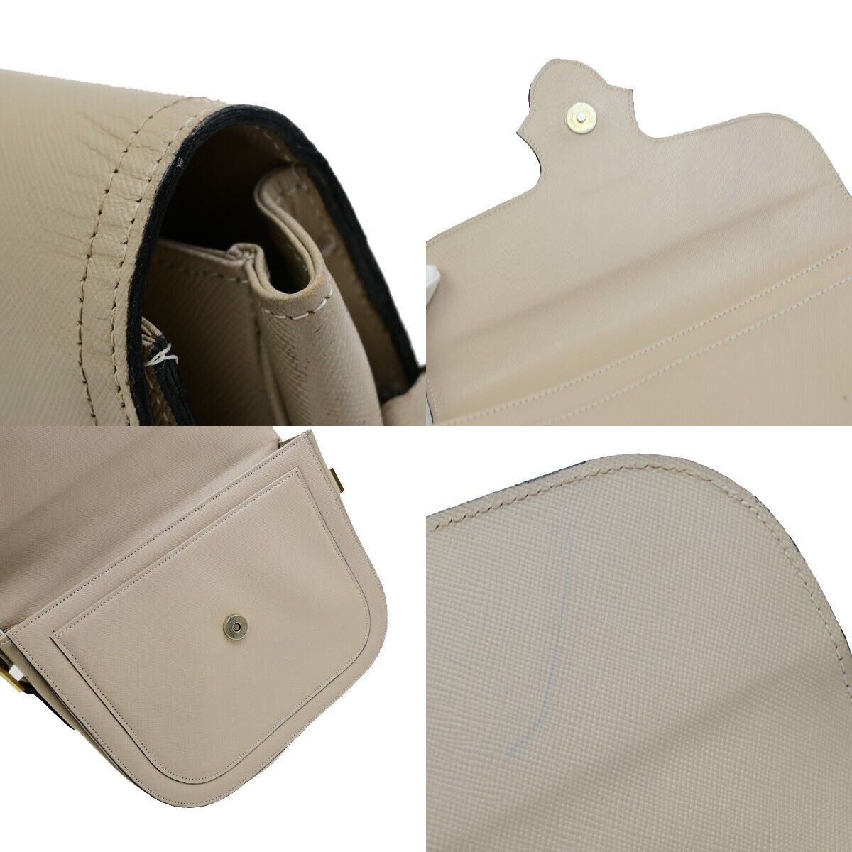 YVES SAINT LAURENT YSL Logo Shoulder Bag Leather Beige GHW 62EE051