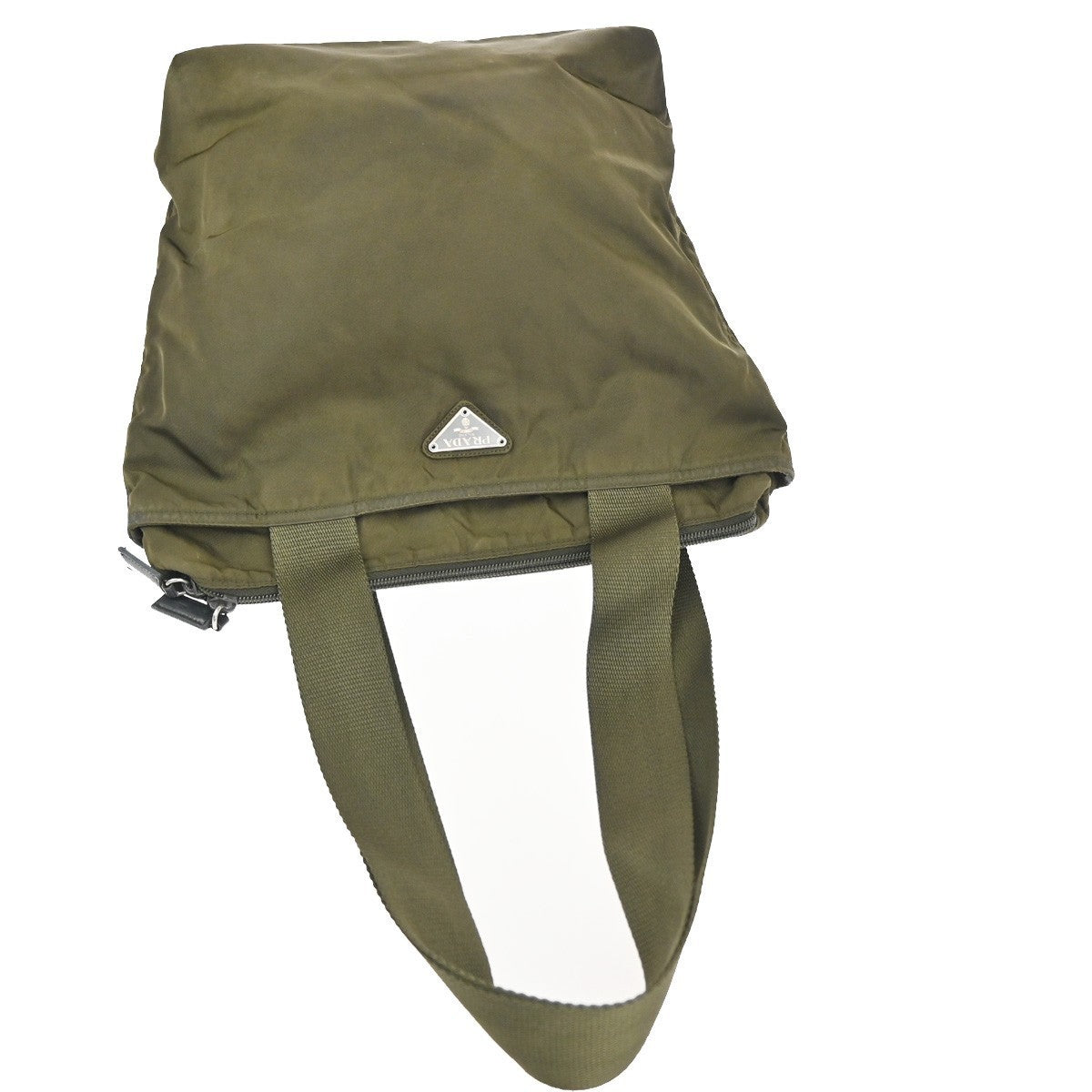 PRADA Logo Shoulder Hand Bag Nylon Leather Khaki Green 62TA556