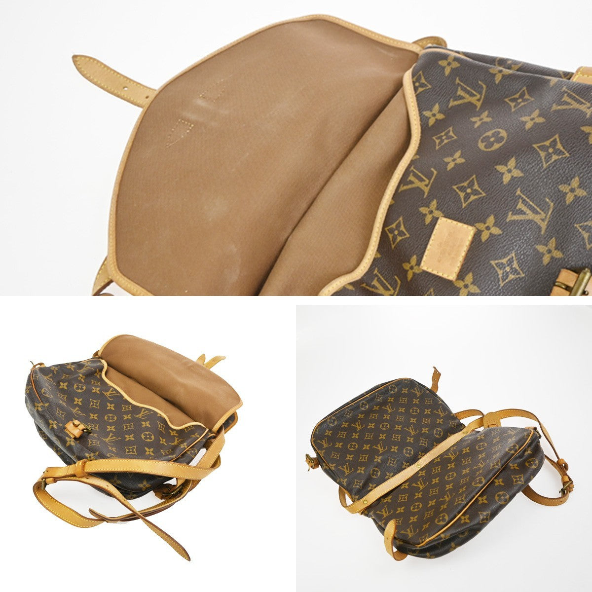 LOUIS VUITTON Logo Saumur 30 Shoulder Bag Monogram Leather Brown M42256 10CA776