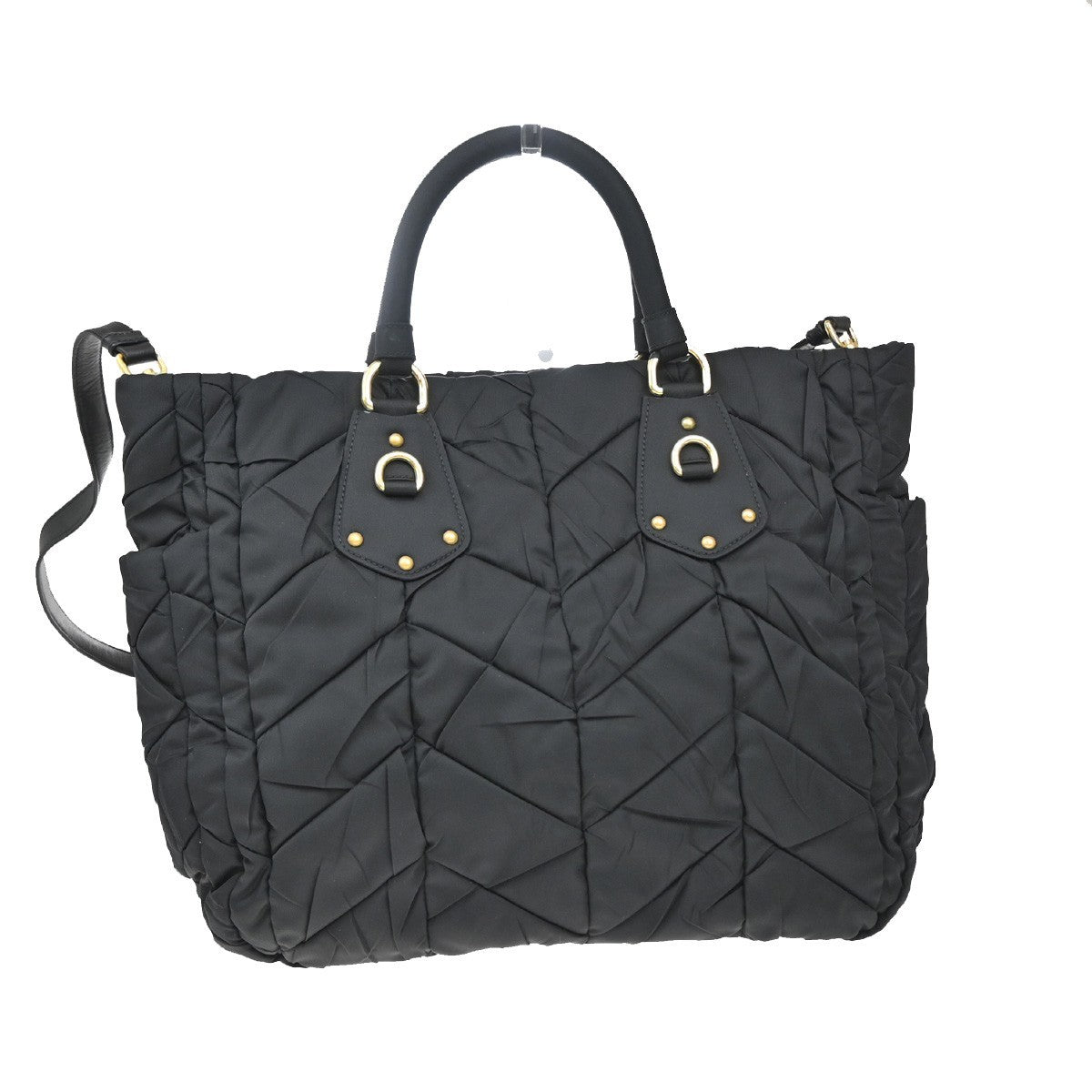 PRADA Logo Tessuto Gaufre 2Way Shoulder Bag Nylon Leather Black SHW 75KP251
