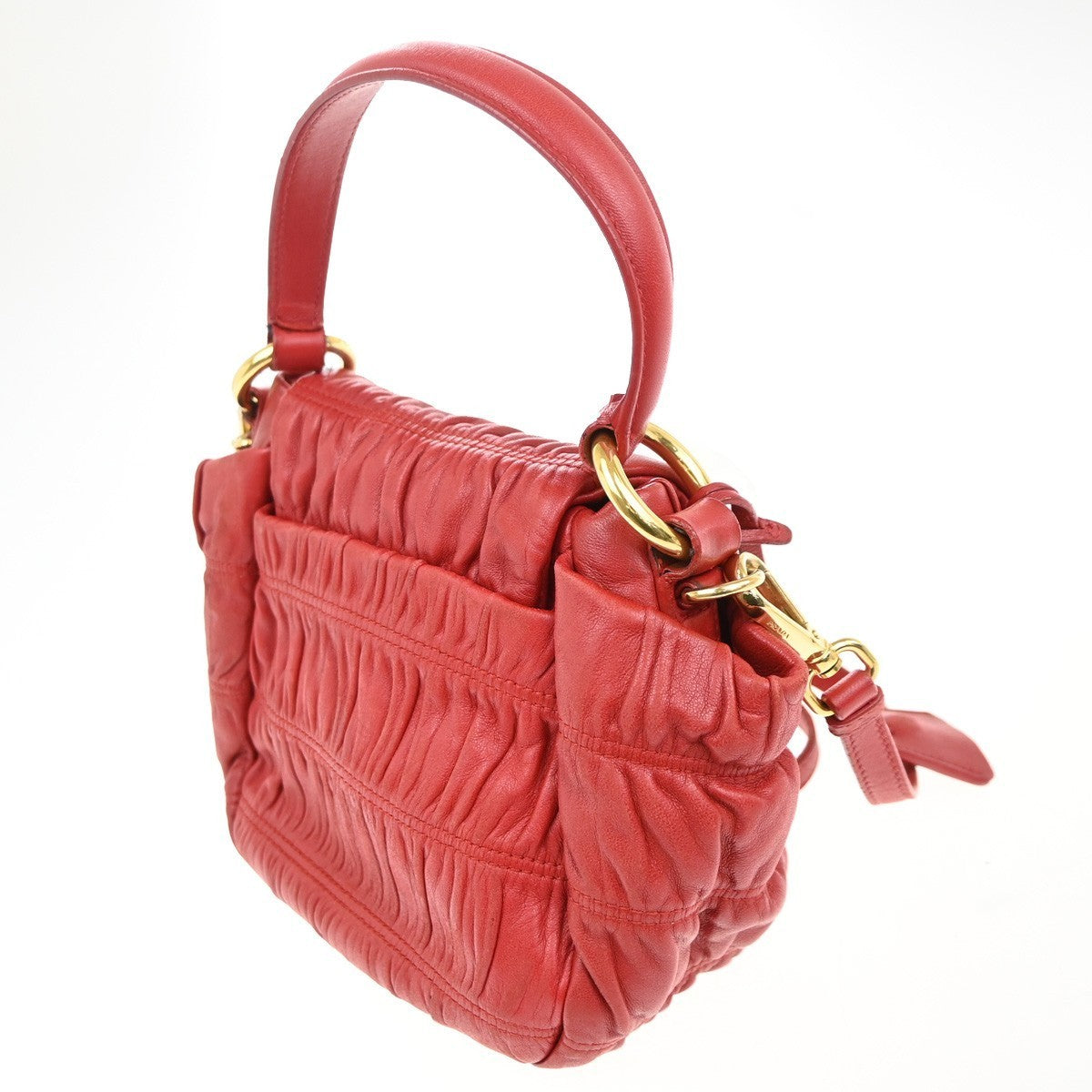 PRADA Logo Shoulder Hand Bag Nappa Leather Red GHW Italy 78CA652
