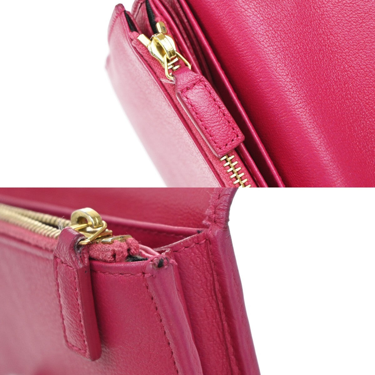 YVES SAINT LAURENT YSL Logo Long Zipper Wallet Leather Pink 66EE518