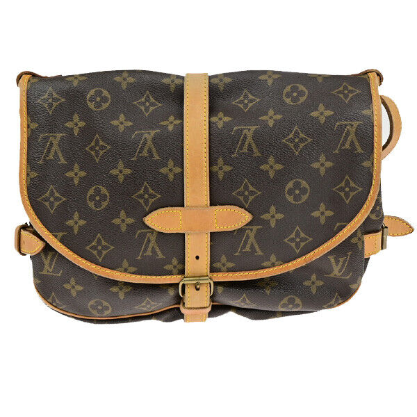 LOUIS VUITTON Logo Saumur 30 Shoulder Bag Monogram Leather Brown M42256 75YF423