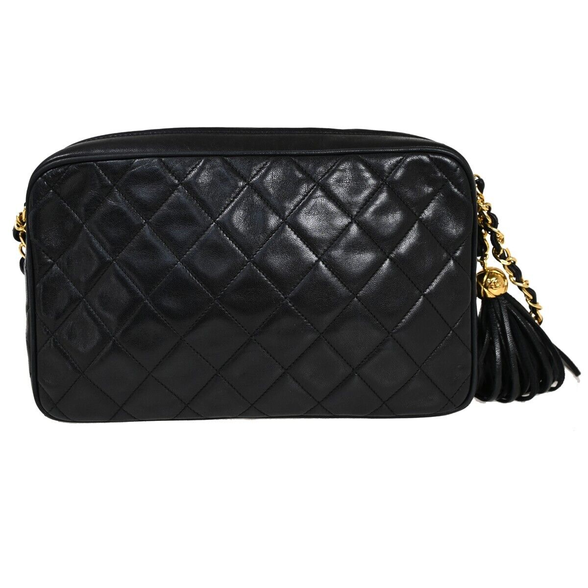 CHANEL CC Matelasse Fringe Chain Shoulder Bag Leather Black GHW Vintage 342RH983