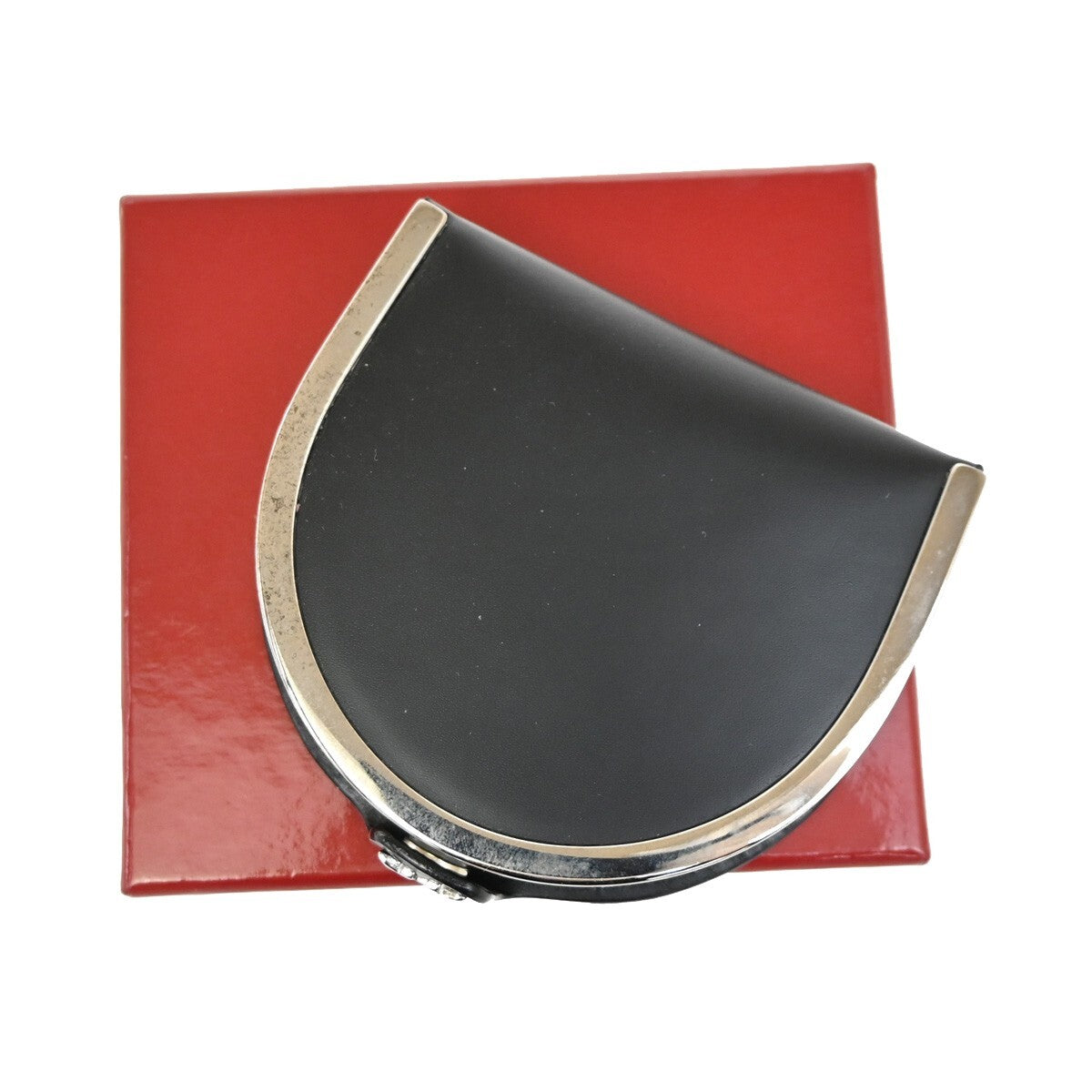 SALVATORE FERRAGAMO Logo Horseshoe Coin Case Wallet Leather Black 07FB645