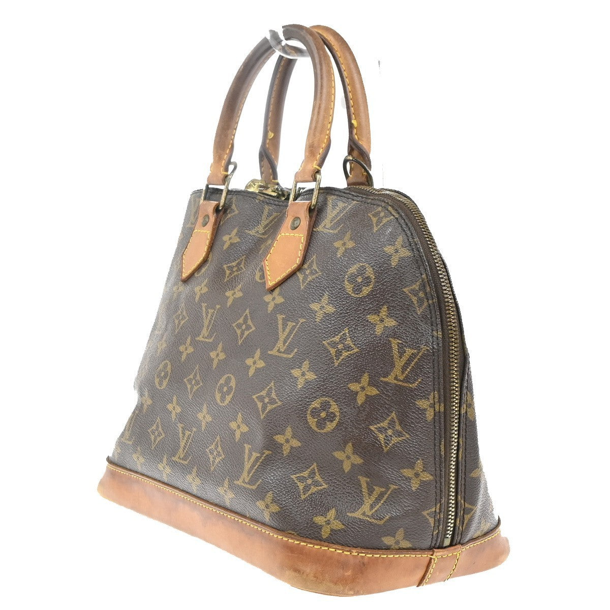 LOUIS VUITTON LV Logo Alma Hand Bag Monogram Leather Brown France M51130 35MA370