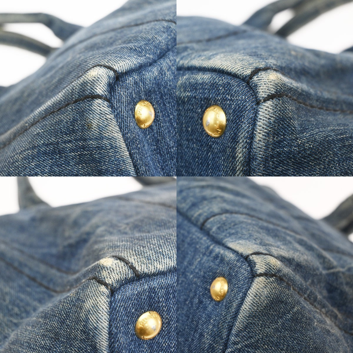 PRADA Logo Canapa Tote Hand Bag Denim Canvas Leather Blue GHW Italy 64MA590