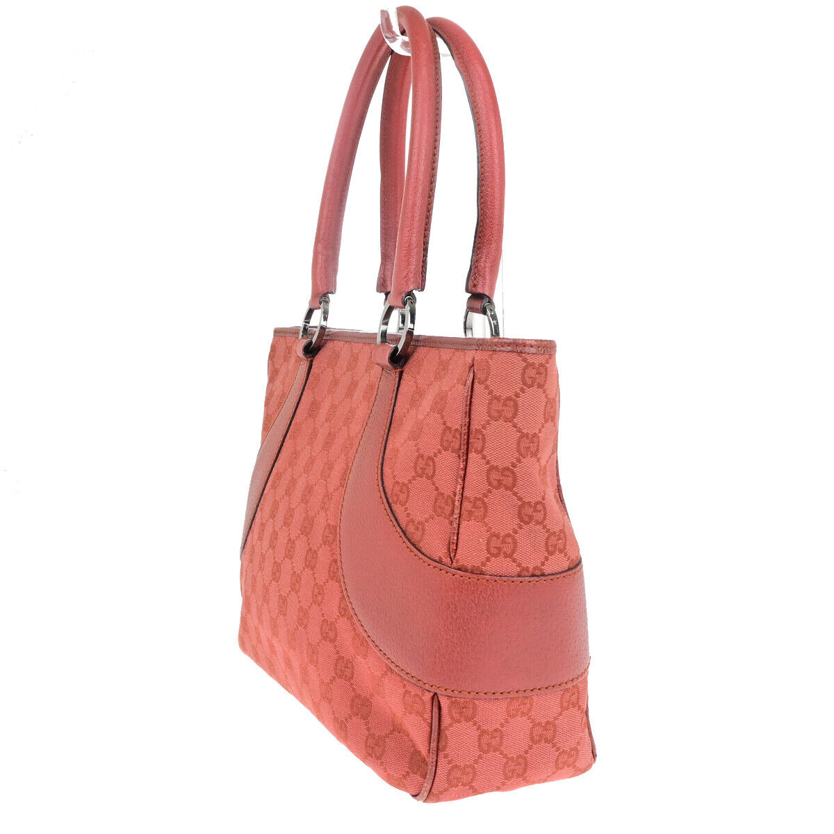 GUCCI Logo GG Pattern Shoulder Tote Bag Canvas Leather Red SHW Italy 64YG595