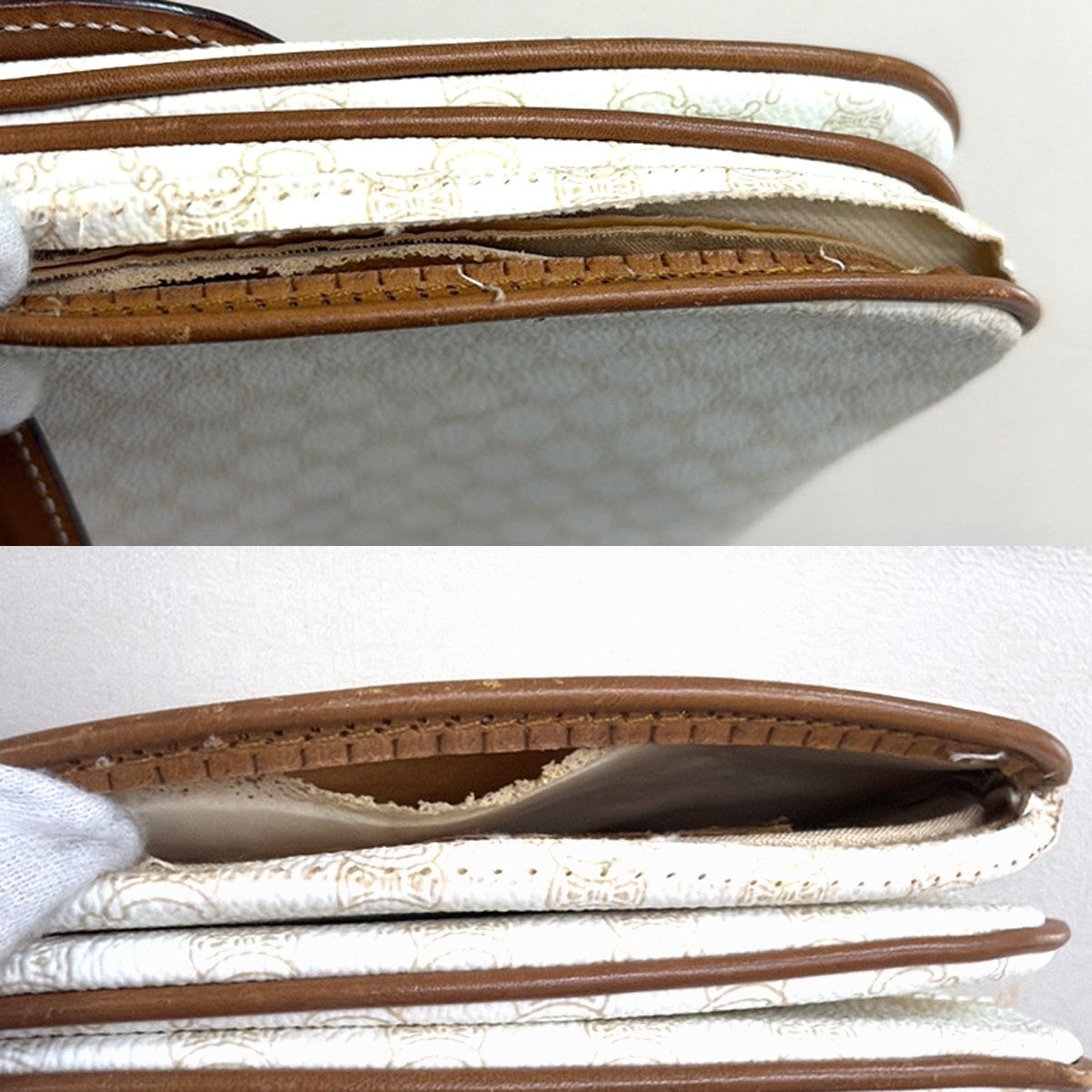 CELINE Macadam Pattern Crossbody Shoulder Bag PVC Leather White Brown  87KC778