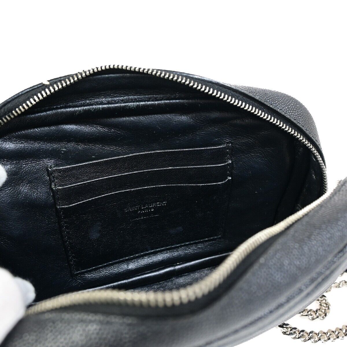 SAINT LAURENT YSL Logo Lou Chain Mini Shoulder Bag Leather Black SHW 675RJ866