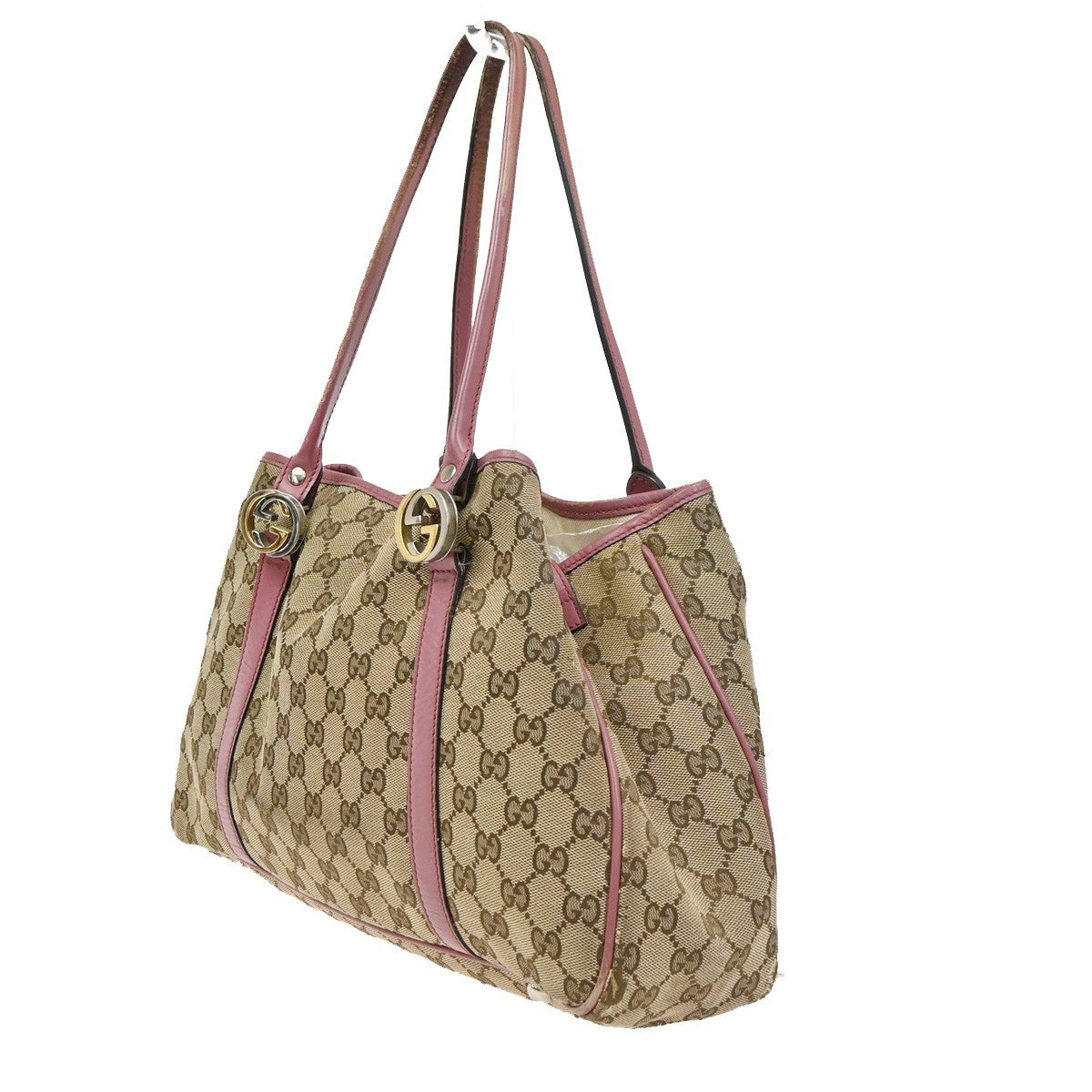 GUCCI GG Canvas Shoulder Tote Bag Leather Canvas Beige Pink Italy 02CB011