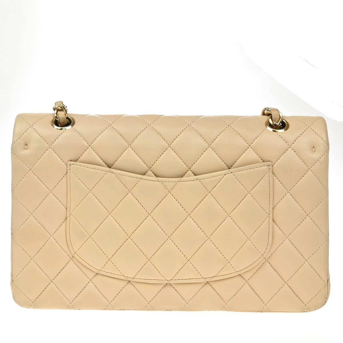 CHANEL CC Matelasse 25 Double Flap Chain Shoulder Bag Leather Beige GHW 827RF945