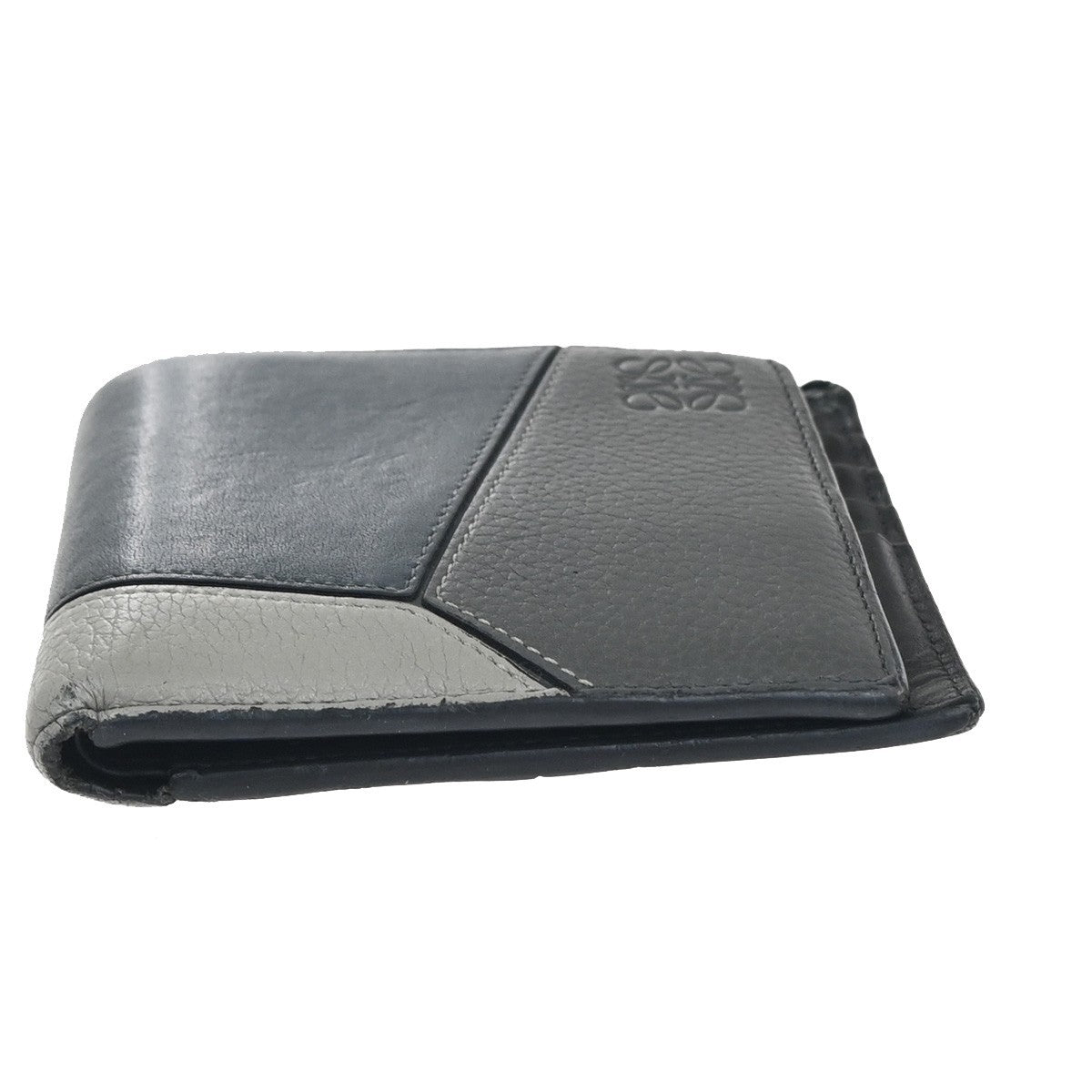 LOEWE Logo Puzzle Compact Bifold Wallet Purse Leather Tricolor Gray 01YH870