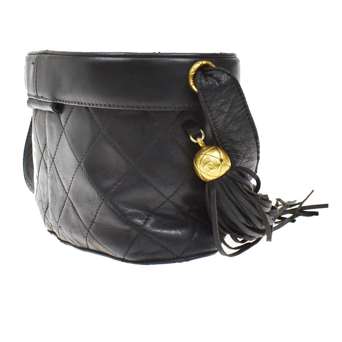 CHANEL CC Logo Matelasse Tassel Shoulder Vanity Bag Leather Black Italy 95KB241