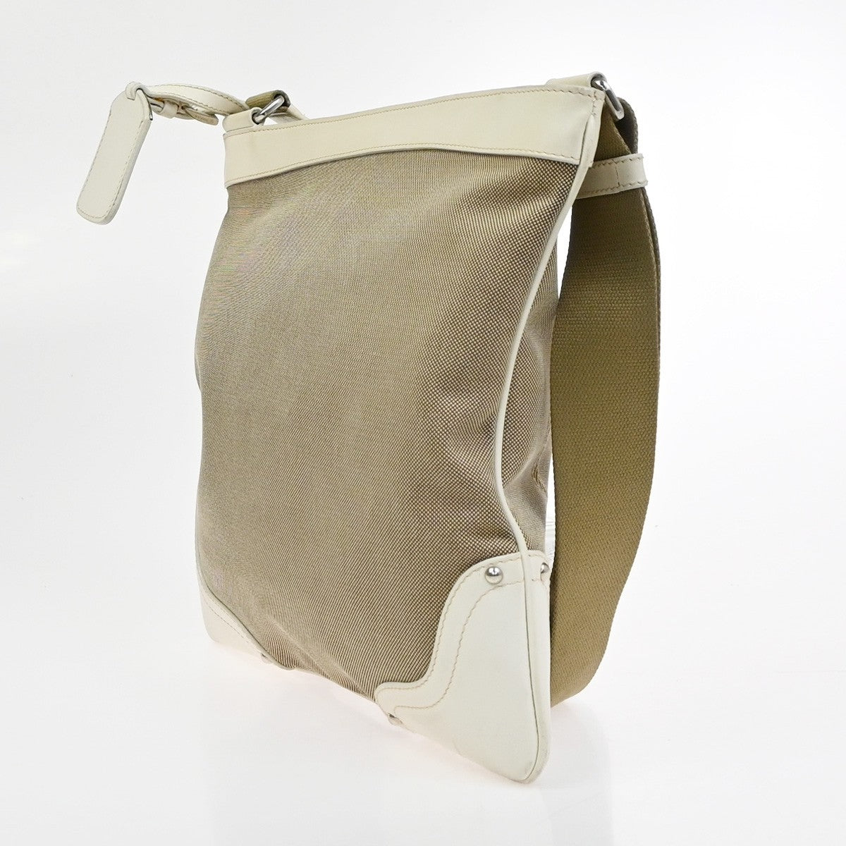 PRADA MILANO Logo Jacquard Shoulder Bag  Leather Canvas Beige White 85CA963