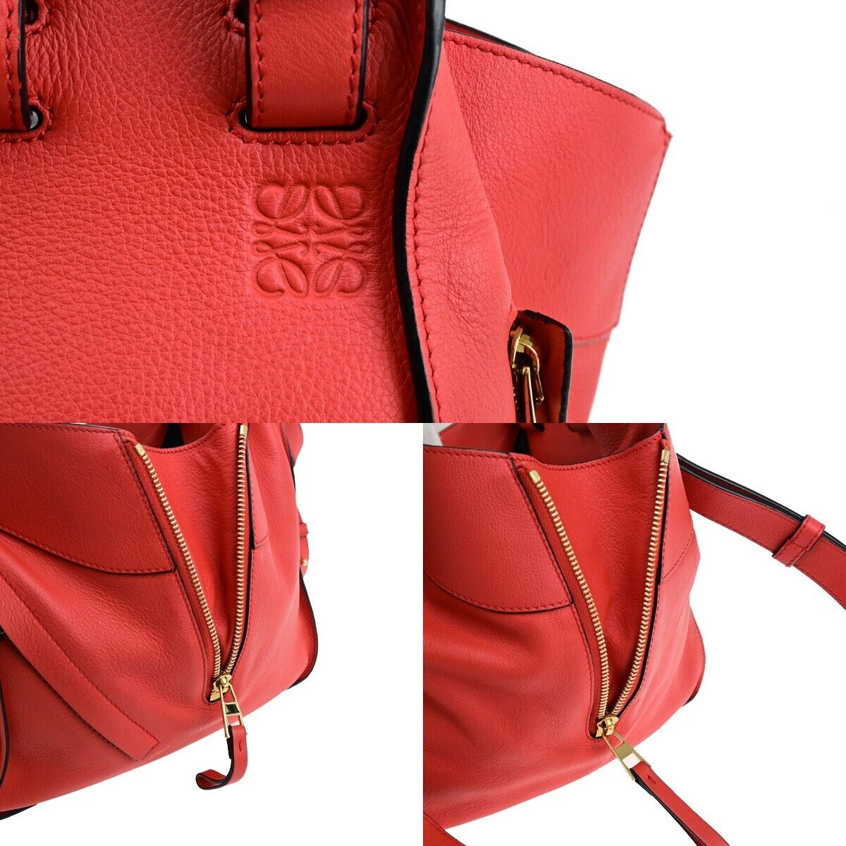 LOEWE Logo Hammock Small 2Way Shoulder Hand Bag Leather Red Gold 631RK103