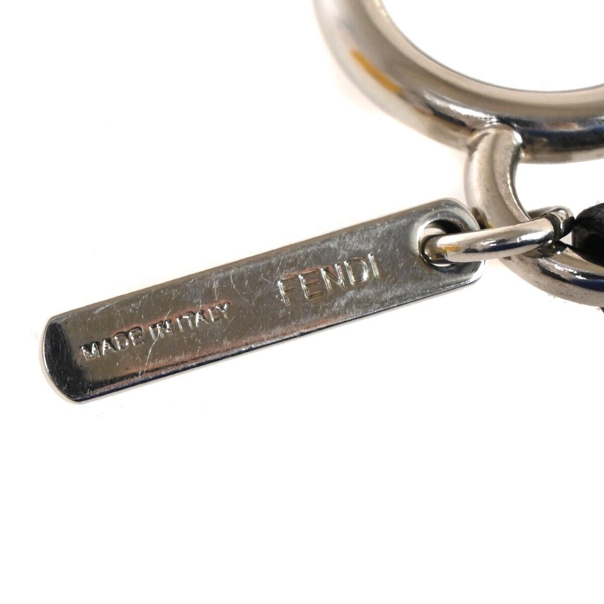 FENDI Logo Pompom Bag Charm Key Chain Fox Fur Leather Bicolor Blue Italy 04GA309