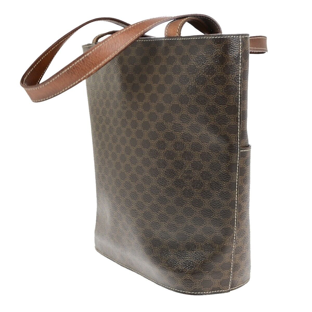 CELINE Logo Macadam Pattern Shoulder Tote Bag PVC Leather Brown GHW 67ED369