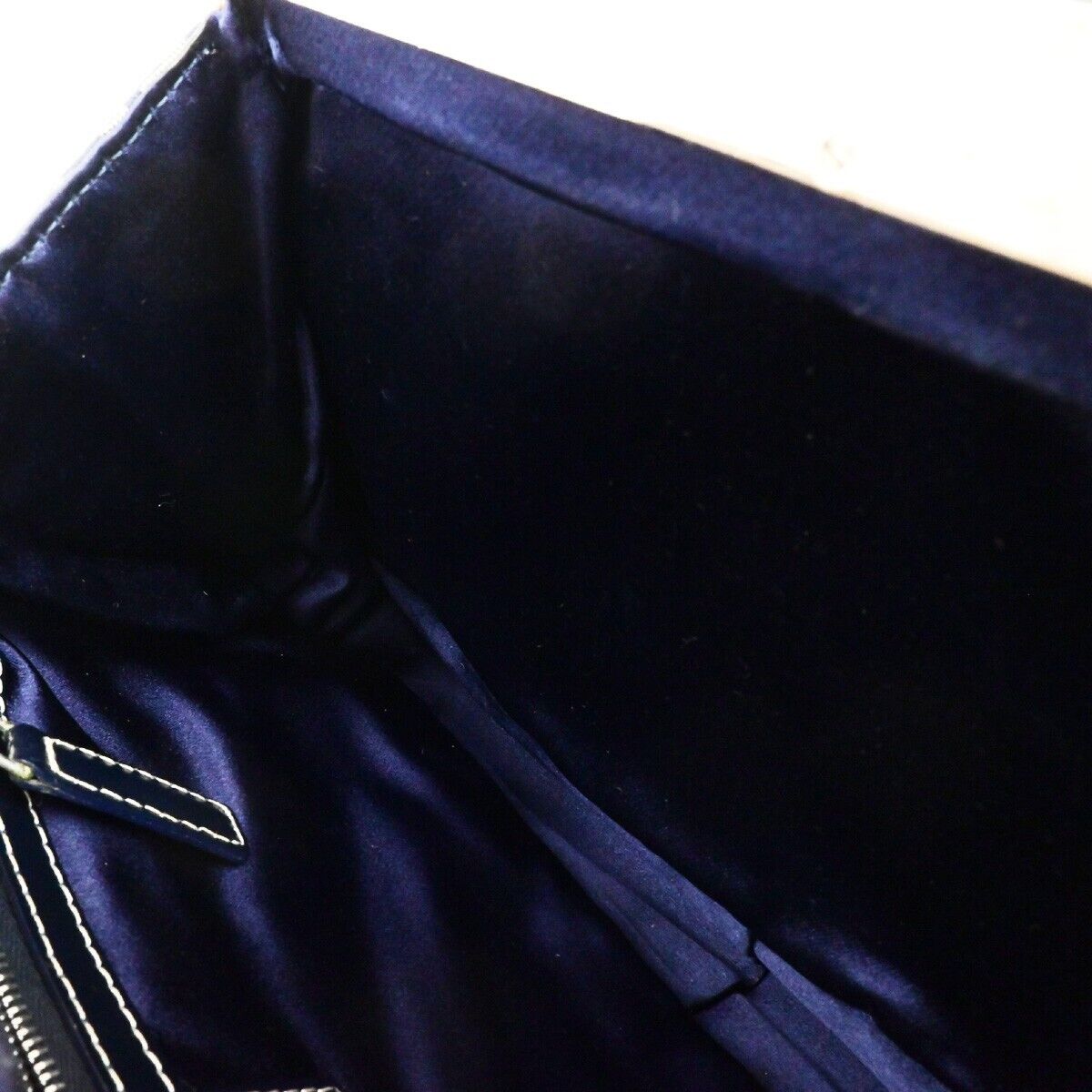 FENDI Logo Zucchino Pattern Hand Bag Nylon Leather Navy Blue Silver 31KA551