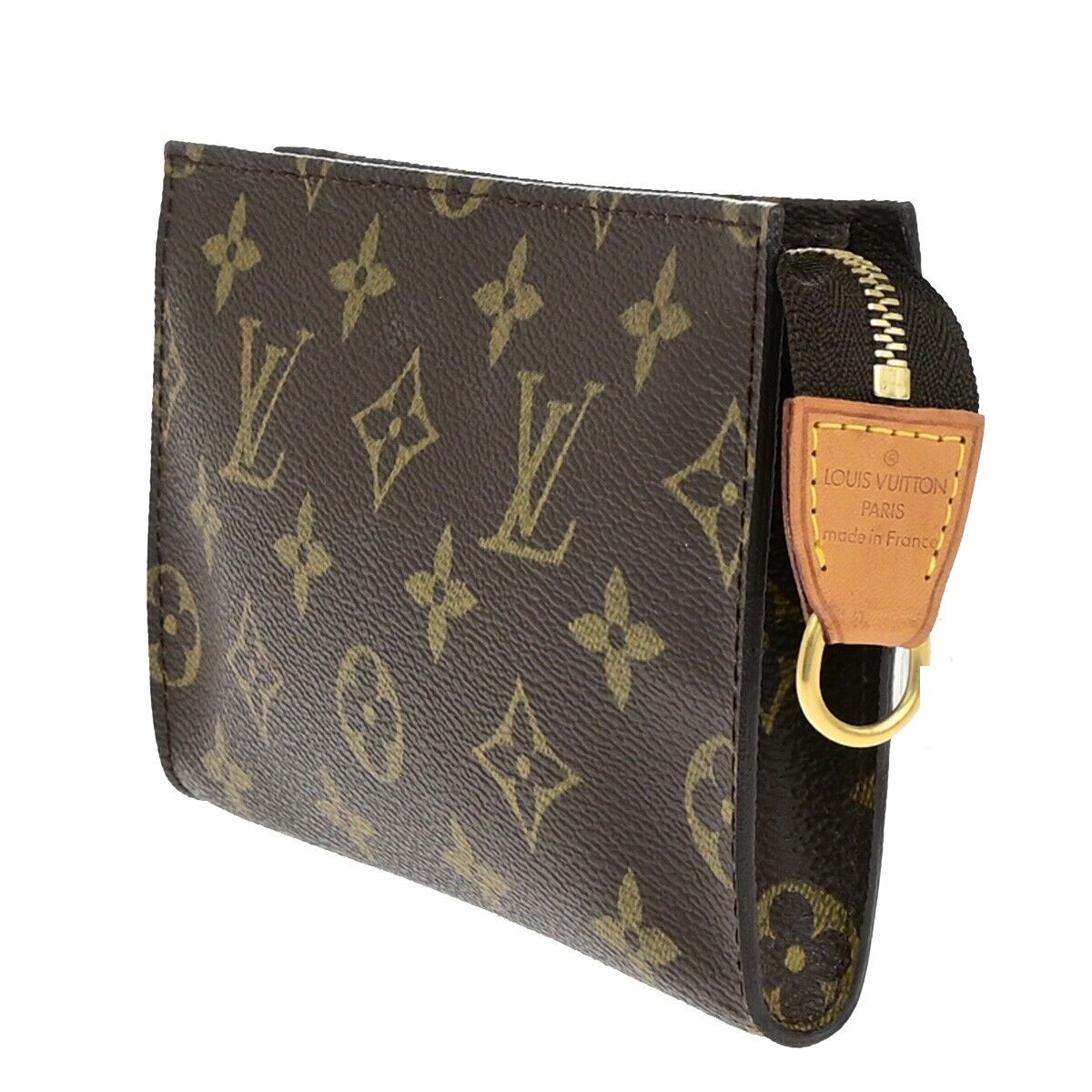 LOUIS VUITTON LV Logo Bucket PM Pouch Bag Monogram Leather Brown Gold 63ED255