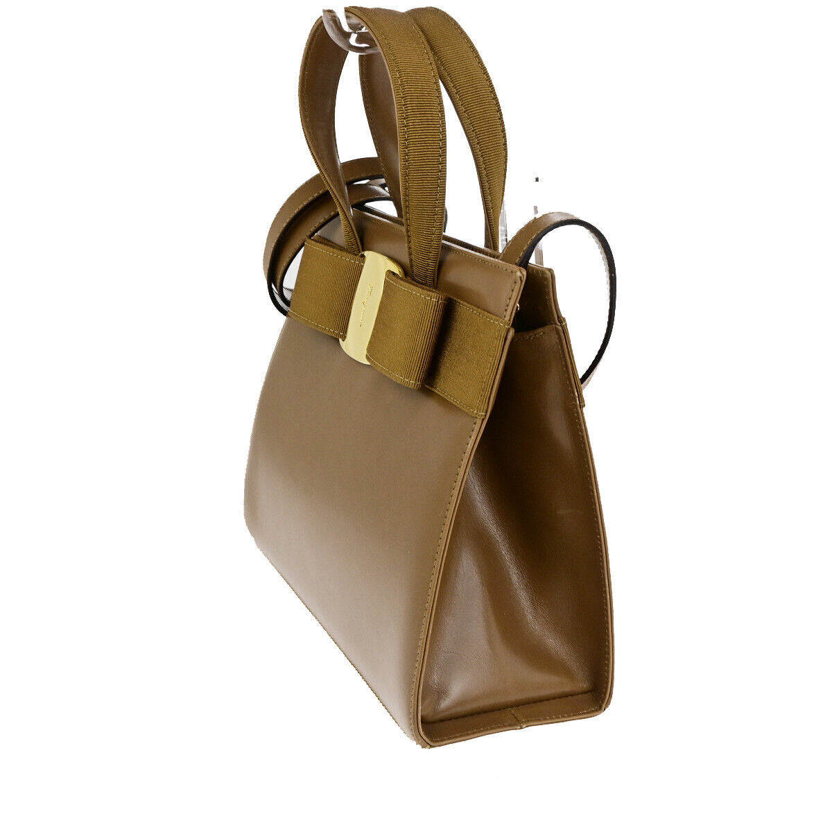 SALVATORE FERRAGAMO Vara 2Way Shoulder Hand Bag Canvas Leather Brown GHW 38YG594