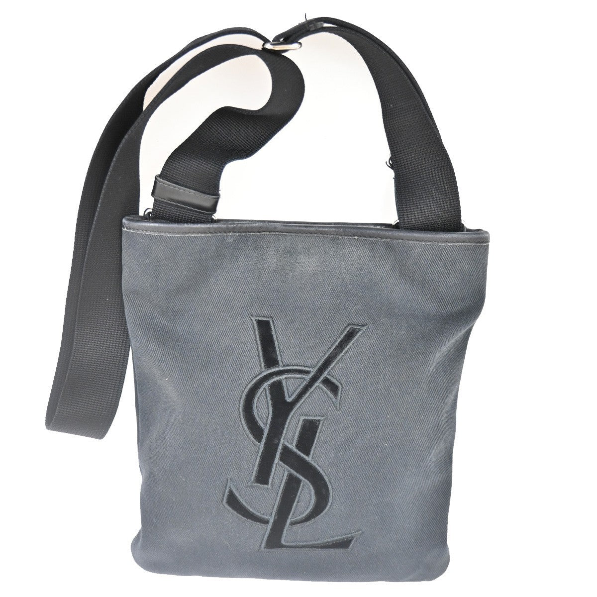 YVES SAINT LAURENT Crossbody Shoulder Bag Canvas Leather Black SHW 04TA445