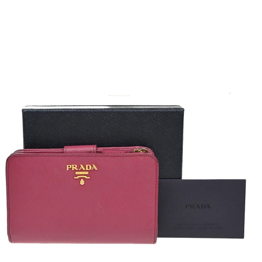 PRADA Logo Saffiano Bifold Wallet Purse Ibisco Pink GHW 69KA646