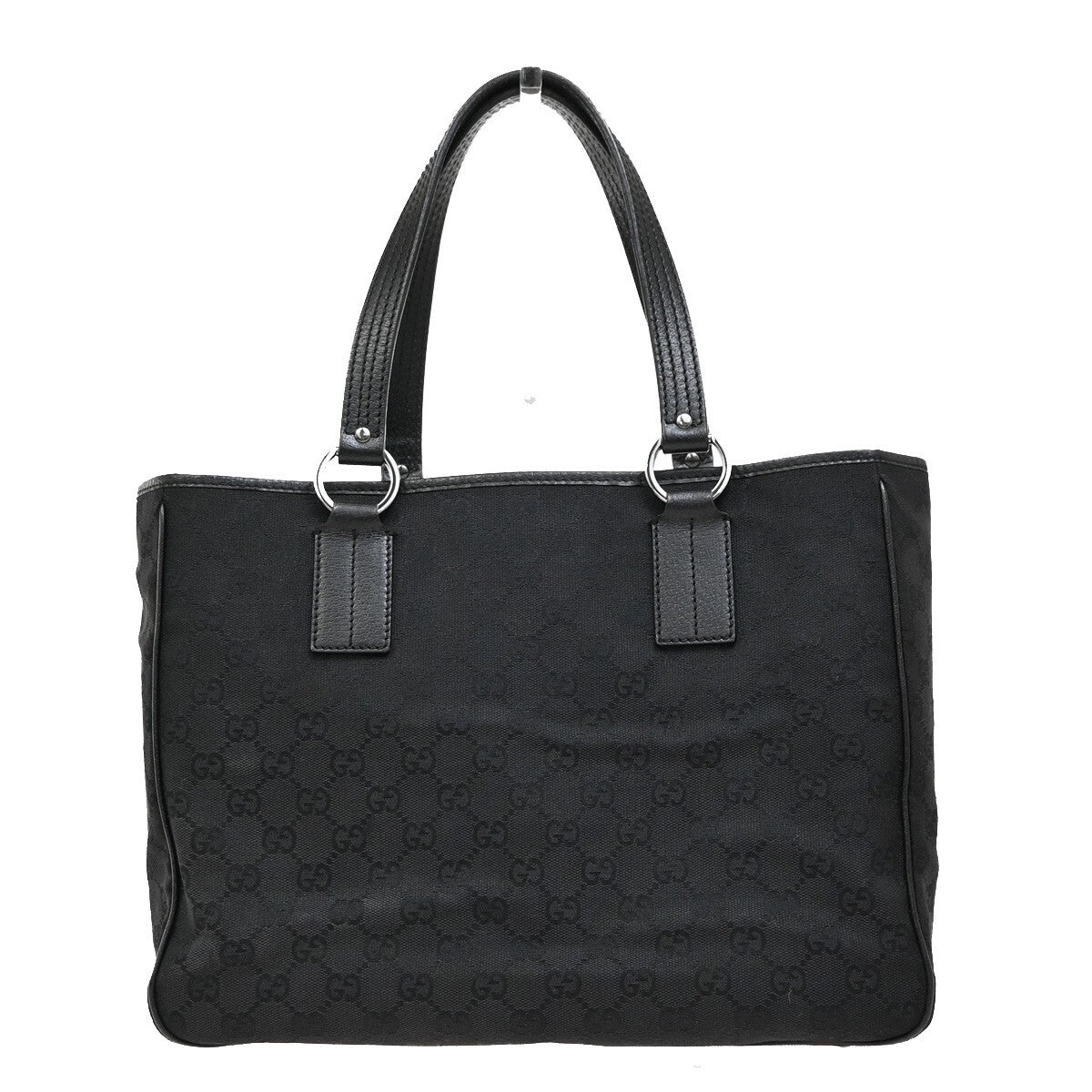 GUCCI Logo GG Pattern Shoulder Hand Bag studs Canvas Leather Black Italy 61EE316