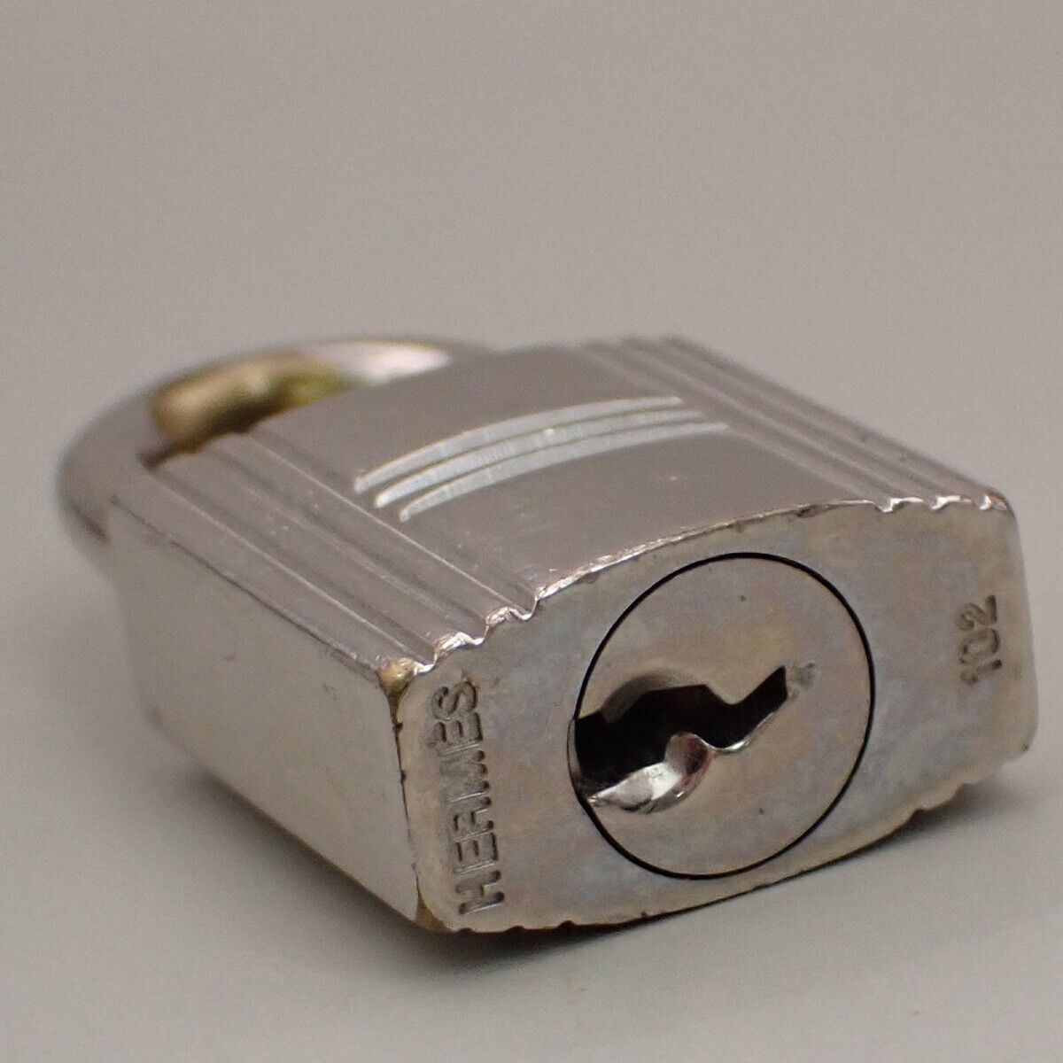 HERMES Logo 10 Set Padlock Key Bag Charm Cadena Silver-plated Accessroy 39KA566